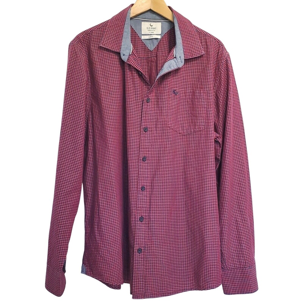 Old Khaki Mens‎ Checked Slim Fit 100% Cotton Button Up Shirt Size XL Blue Red